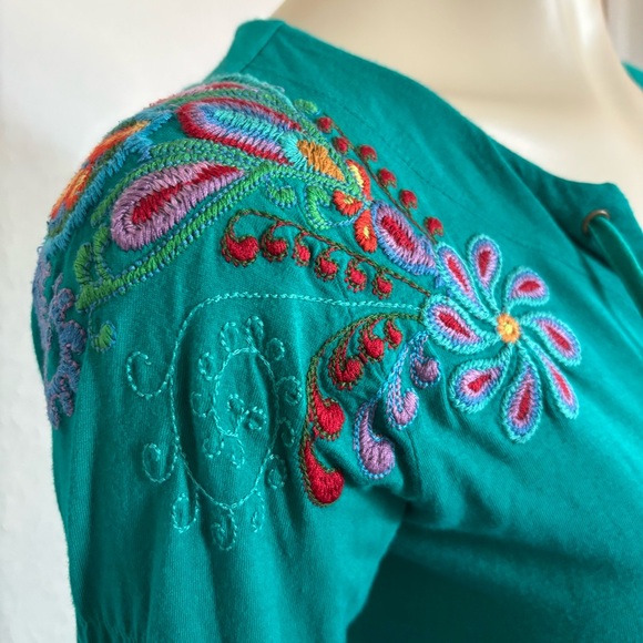 Johnny Was JWLA Womens Tunic Top Size Small Embroidered Boho Peacock - Picture 5 of 16